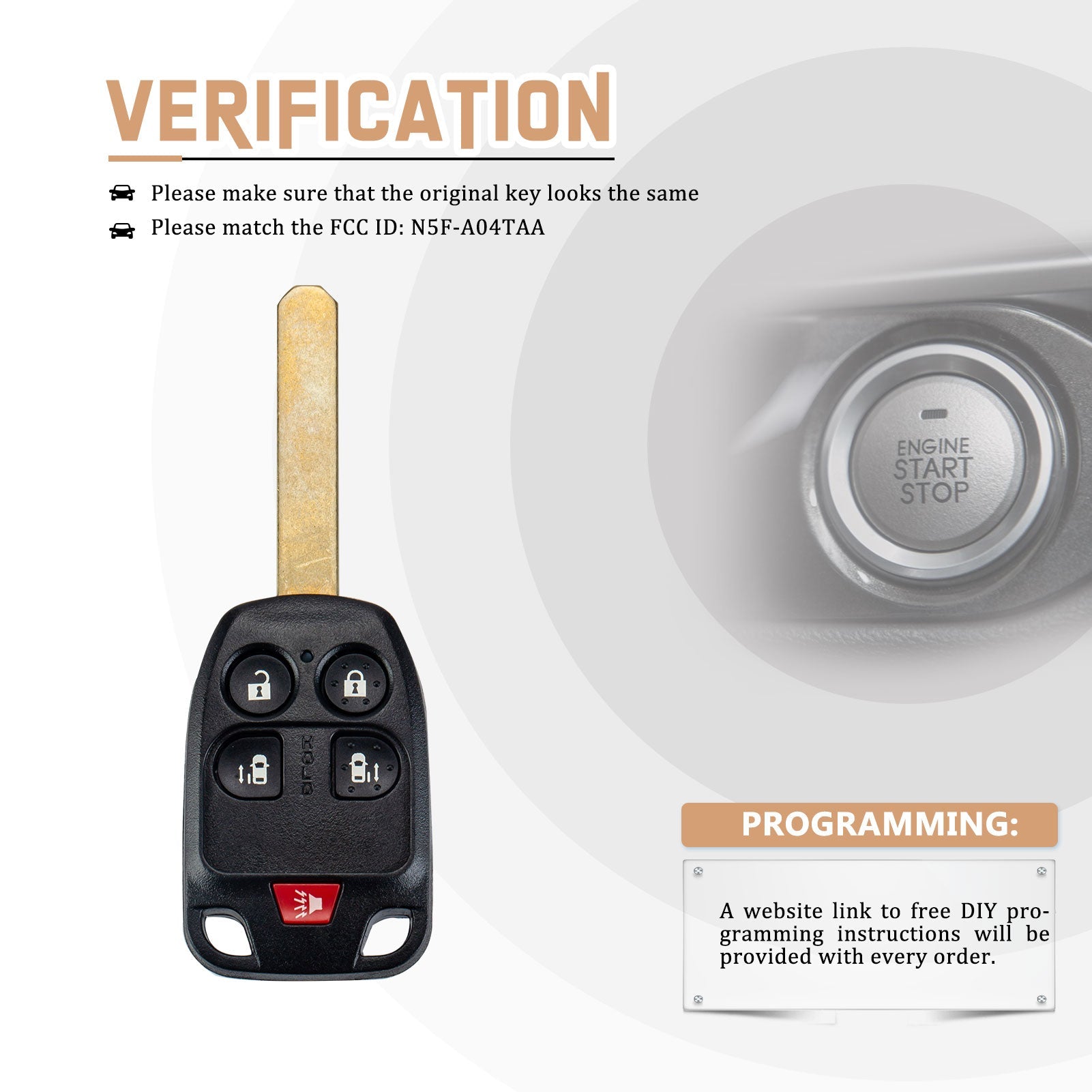 New Keyless Entry Replacement Car Key Fob for 2011/2012/2013/2014 Honda Odyssey with FCC ID: N5F-A04TAA H5SA(5)