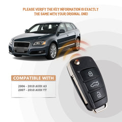 Replacement Flip Car Key Fob for AU D A3 TT 2007/2008/2009/2010 with FCC ID: NBG009272T IC: 2694A-009272T Chip 48 315MHz Battery: CR2032 V4SE