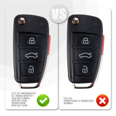 Replacement Flip Car Key Fob for AU D A3 TT 2007/2008/2009/2010 with FCC ID: NBG009272T IC: 2694A-009272T Chip 48 315MHz Battery: CR2032 V4SE