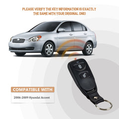 Remote Key Fob Replacement for 2006-2011 Hyundai Accent with FCC ID: PLNHM-T002 and Part Numbers: 95430-1E011, 95430-15011 315 MHz K3RG(10)