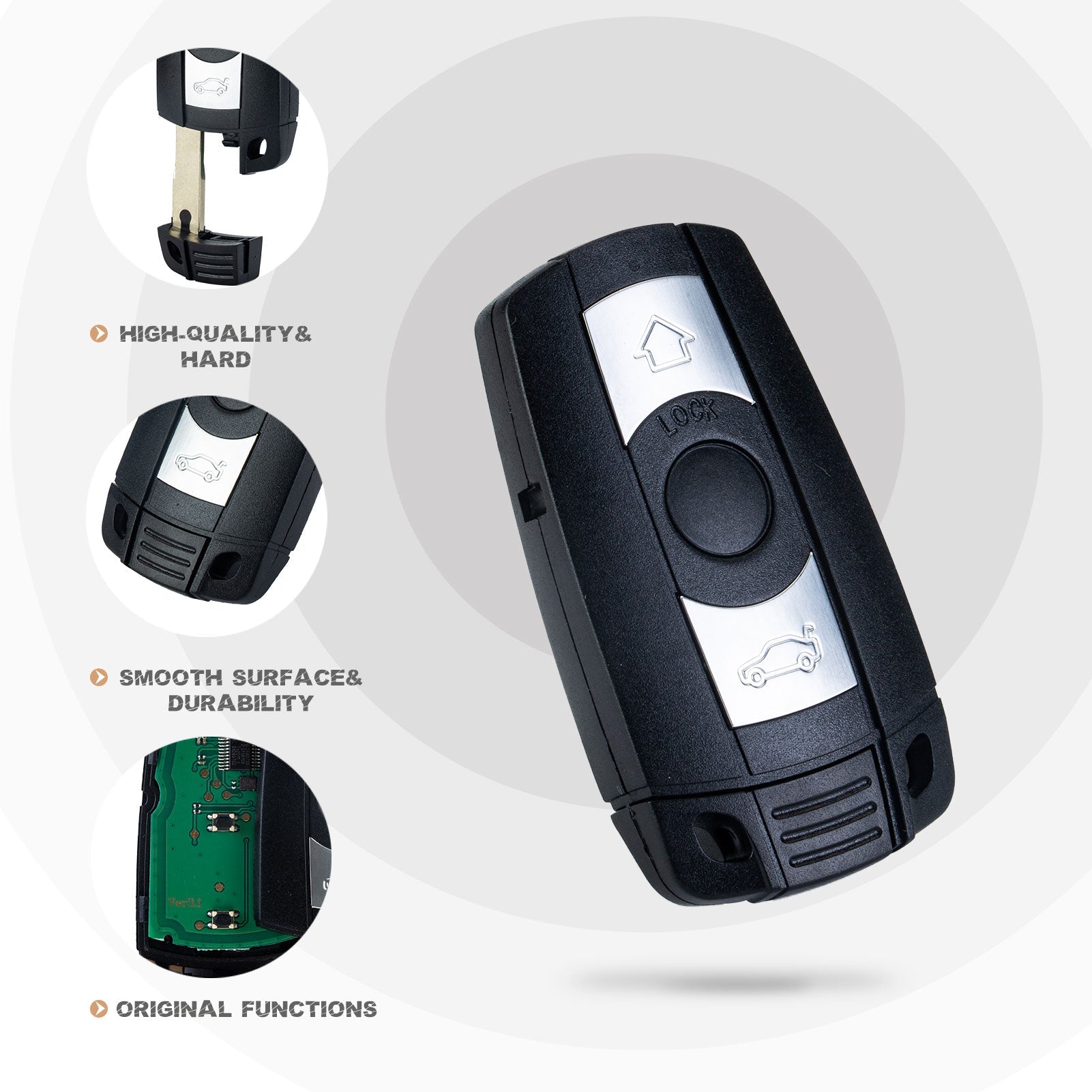 Car Key Fob Replacement for 328i xDrive 328xi 2007/2008/2009/2010/2011 with FCC ID: KR55WK49127, KR55WK49123 B3RA(5)