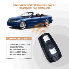 Car Key Fob Replacement for 328i xDrive 328xi 2007/2008/2009/2010/2011 with FCC ID: KR55WK49127, KR55WK49123 B3RA(5)