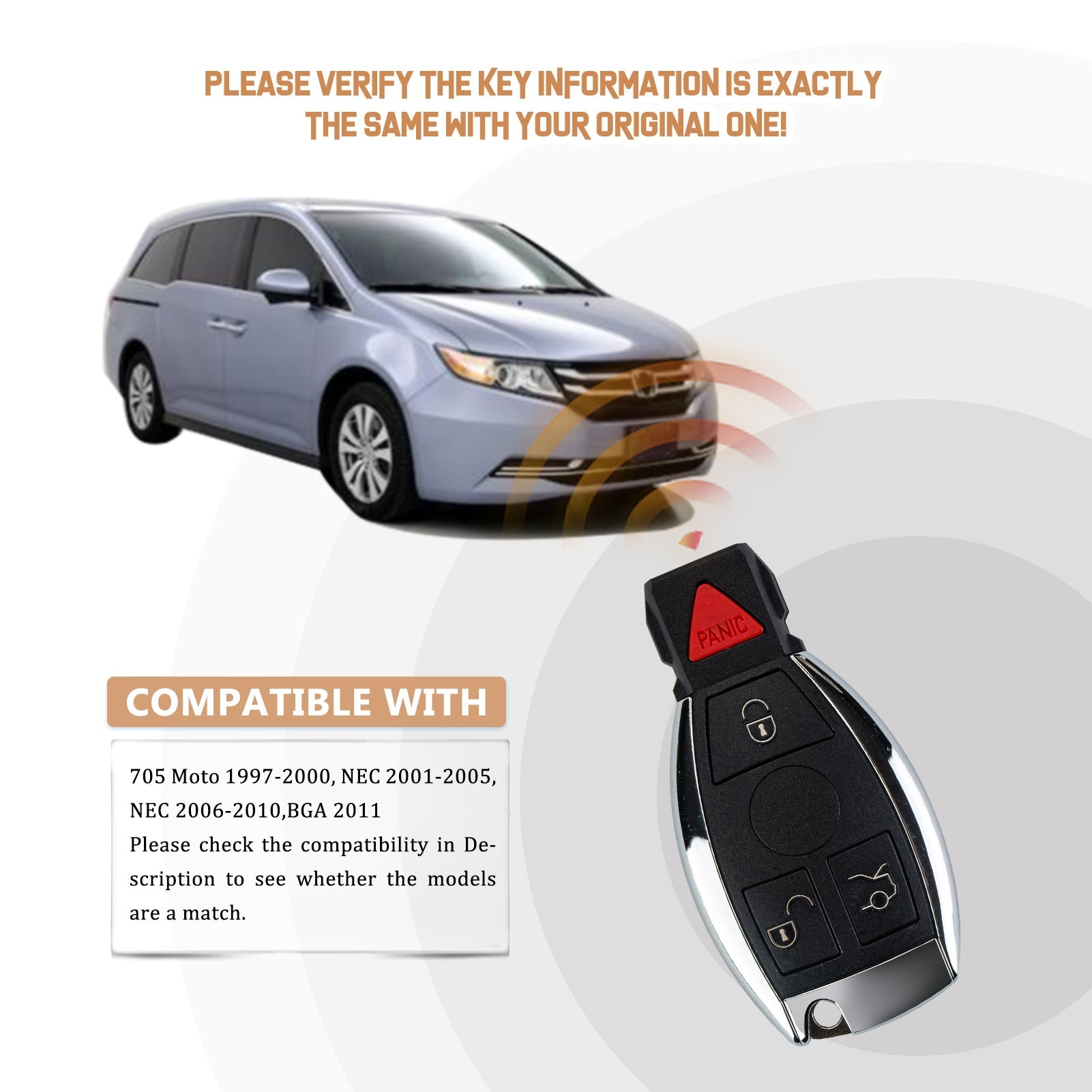 New Replacement Key Fob for 705 Moto 1997-2000, NEC 2001-2005, NEC 2006-2010,BGA 2011 Onwards with FCC ID: IYZ3312, IYZDC B4RA(10)
