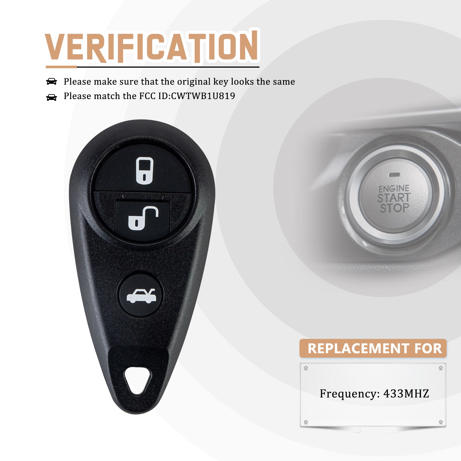 Car Key Fob Replacement for S-baru Forester Outback Legacy Impreza WRX with FCC ID: CWTWB1U819 433MHZ KR-G4RD
