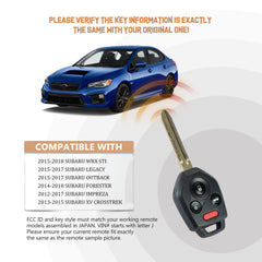 Car Key Fob Replacement for 2012 2013 2014 2015 2016 2017 SUBARU Forester Impreza Legacy WRX Sti XV with FCC ID: CWTWB1U811 G CHIP KR-G4SEV05