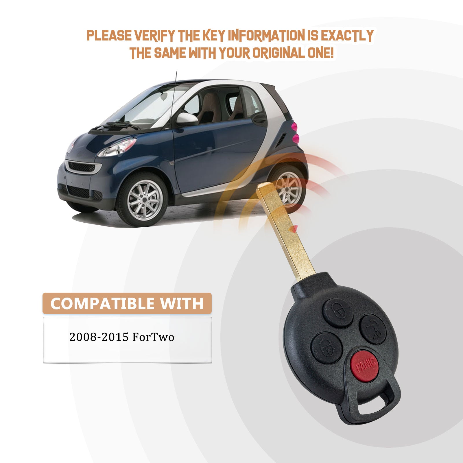 Replacement Car Key Fob for Mercedes Benz 2005/2006/2007/2008/2009/ 2010/2011/2012/2013/2014/2015 Fortwo with FCC ID: KR55WK45144, 267T-5WK45144, TA-2007/080 7941chip 315MHz B4SA