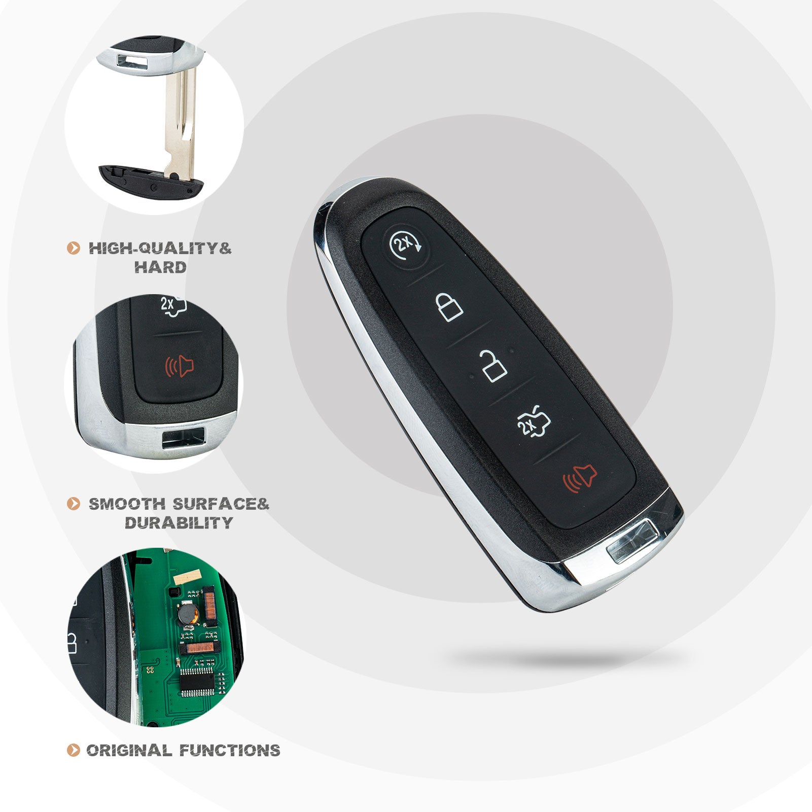 Replacement Car Key Fob for 2011 2012 2013 2014 2015 F0RD Edge with FCC ID: M3N5WY8609, 7812A-5WY8609, 164-R7995, 164-R8092, 164-R8094, BA1T-15K801-AX, 5921288, 5923790 315MHZ KR-F5RB