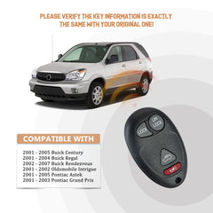 Car Key Fob Replacement for 4 Button Bu1ck Century with FCC ID: 10335582-88, 9364556-4575, L2C0007T 315MHZ KR-U4RA