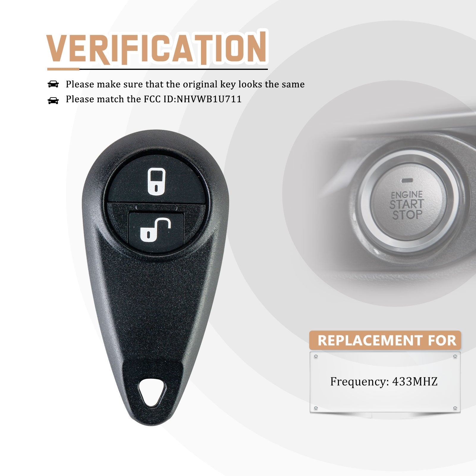 Replacement Car Key Fob for 2005/2006/2007 Subaru Forester Impreza with FCC ID: NHVWB1U711 433MHZ G2RB