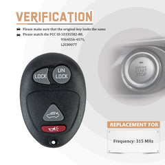 Car Key Fob Replacement for 4 Button Bu1ck Century with FCC ID: 10335582-88, 9364556-4575, L2C0007T 315MHZ KR-U4RA