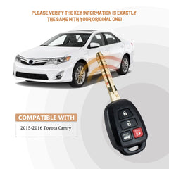 New Replacement Car Key Fob for 2014/2015/2016/2017 Camry ONLY with FCC ID: HYQ12BEL H CHIP T4SC(5)