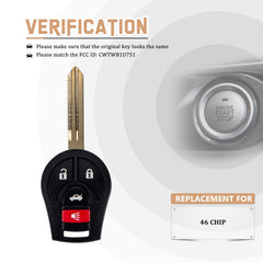 Replacement Car Key Fob for Nisan Head Key with FCC ID: CWTWB1U751 46 CHIP N4SA(5)