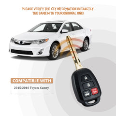 New Replacement Car Key Fob for 2014/2015/2016/2017 Camry ONLY with FCC ID: HYQ12BEL H CHIP T4SC