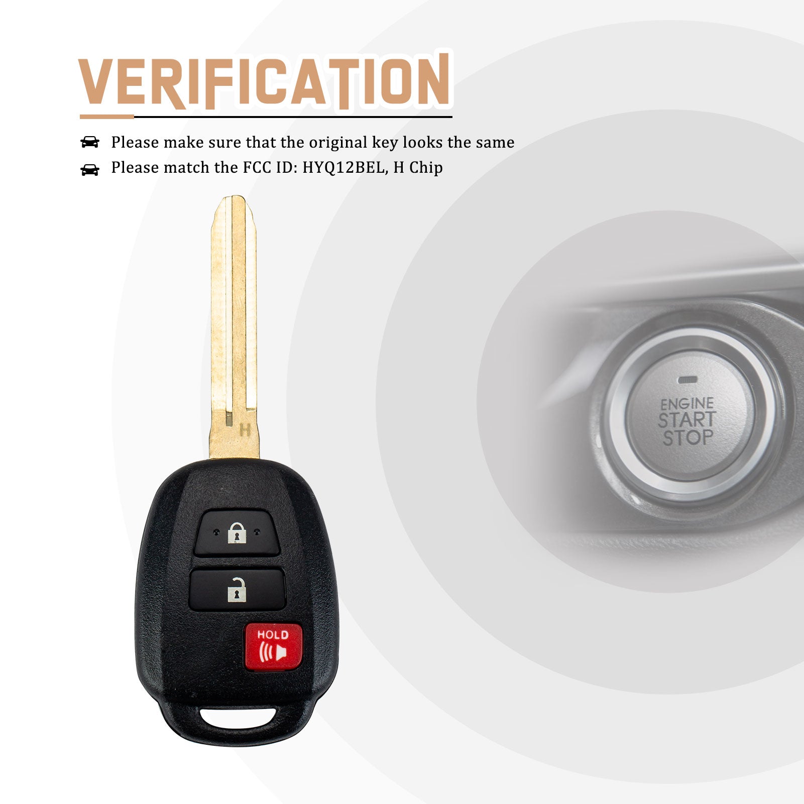 New Key Fob Replacement for 2013/2014/2015 Toyota Rav4 2014-2016 Prius C V with P/N: HYQ12BEL, H Chip T3SC