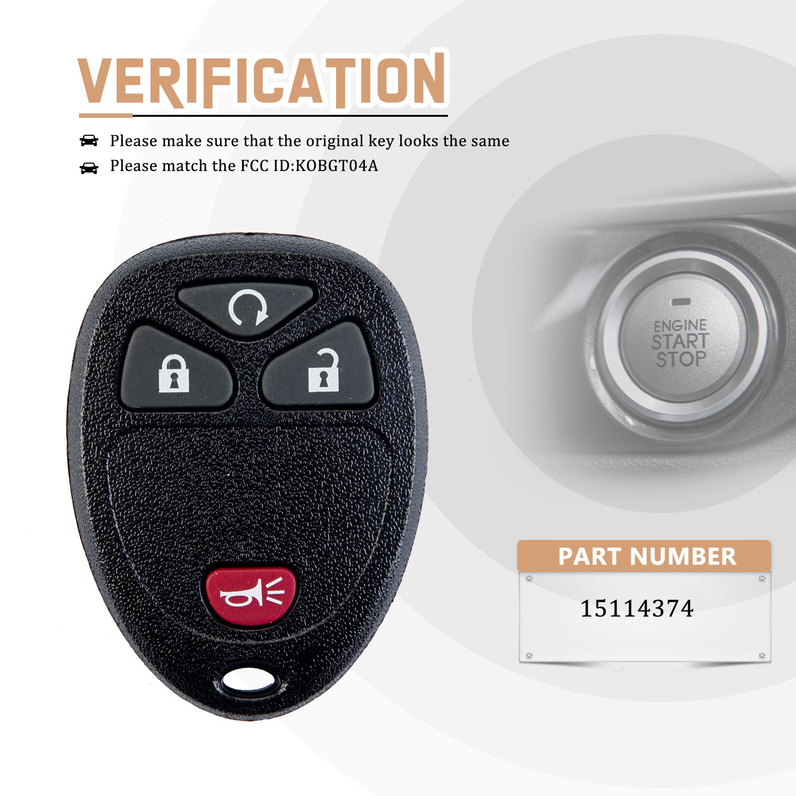New Keyless Entry Replacement Car Key Fob for 2006/2007/2008/2009/2010/2011 HHR with FCC ID: KOBGT04A and Part No.15114374 C4RE