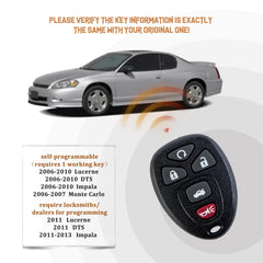 New Keyless Entry Replacement Car Key Fob for 2006/2007/2008/2009/2010/2011/2012/2013 Impala with GM # 15912860/OUC60221/OUC60270 C5RA(5)