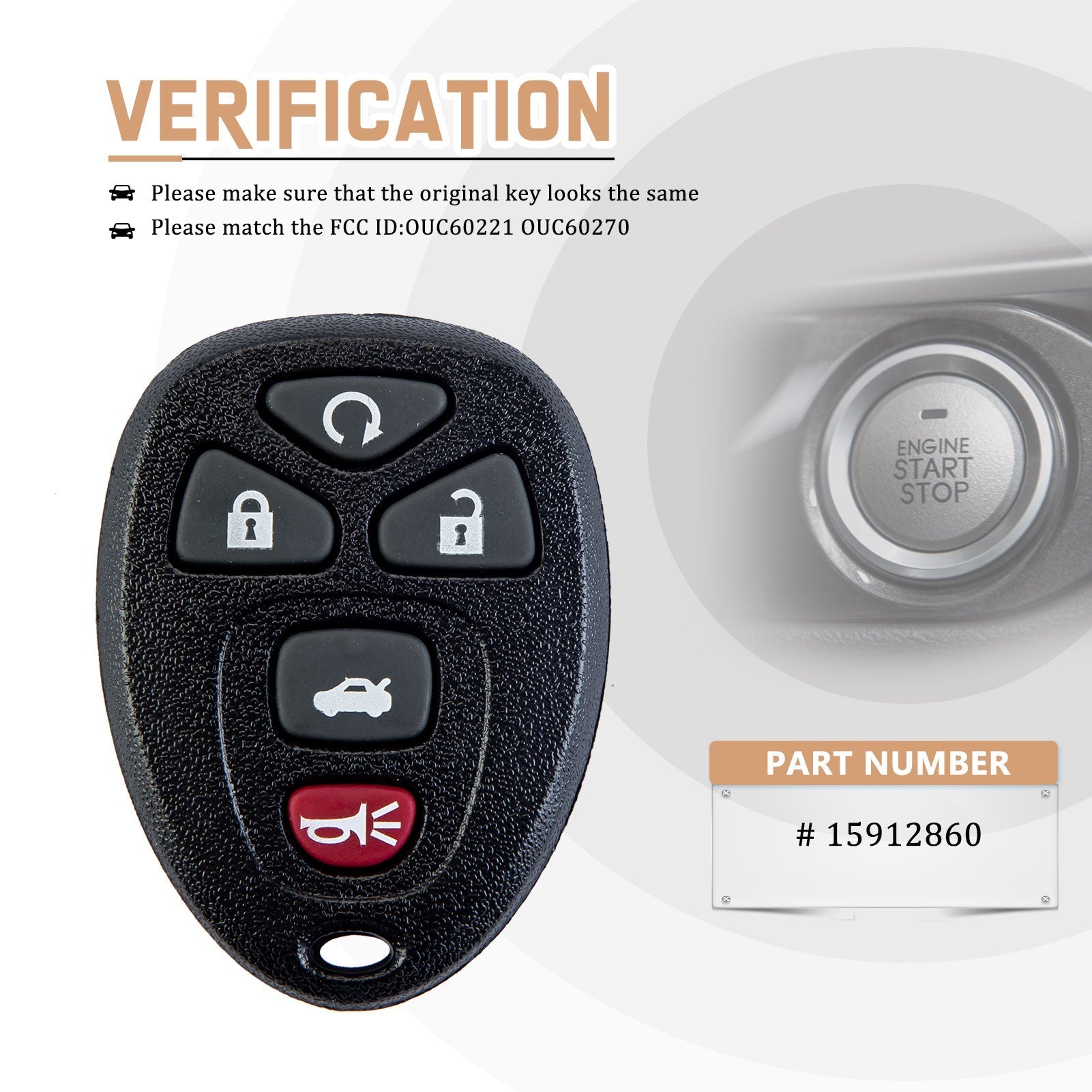 New Keyless Entry Replacement Car Key Fob for 2006/2007/2008/2009/2010/2011/2012/2013 Impala with GM # 15912860/OUC60221/OUC60270 C5RA(10)