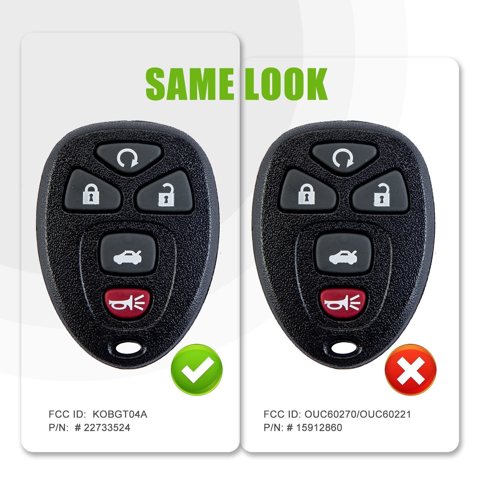 New Keyless Entry Replacement Car Key Fob for Malibu Cobalt G5 Lacrosse 5 Button GM # 22733524, KOBGT04A C5RB(10)