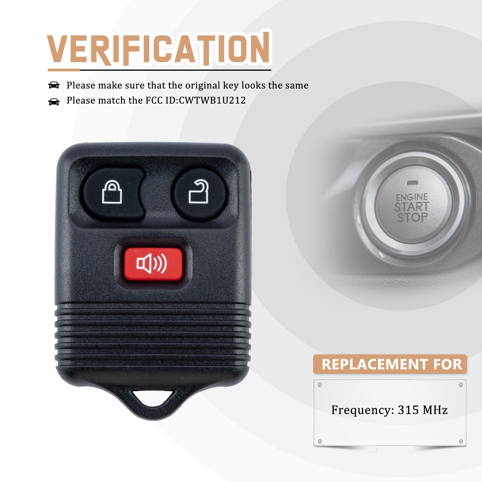 New Keyless Entry Replacement Car Key Fob for FCCID：CWTWB1U212 Explorer F150 Escape Edge Ranger Fusion etc. with DIY Programming Frequency:315 MHz F3RA(10)