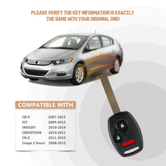 New Keyless Entry Replacement Car Key Fob for Accord / CR-V / CR-Z / Fit / Insight 2007 2008 2009 2010 2011 2012 2013 2014 2015 with FCC ID: MLBHLIK-1T H3SC(10)