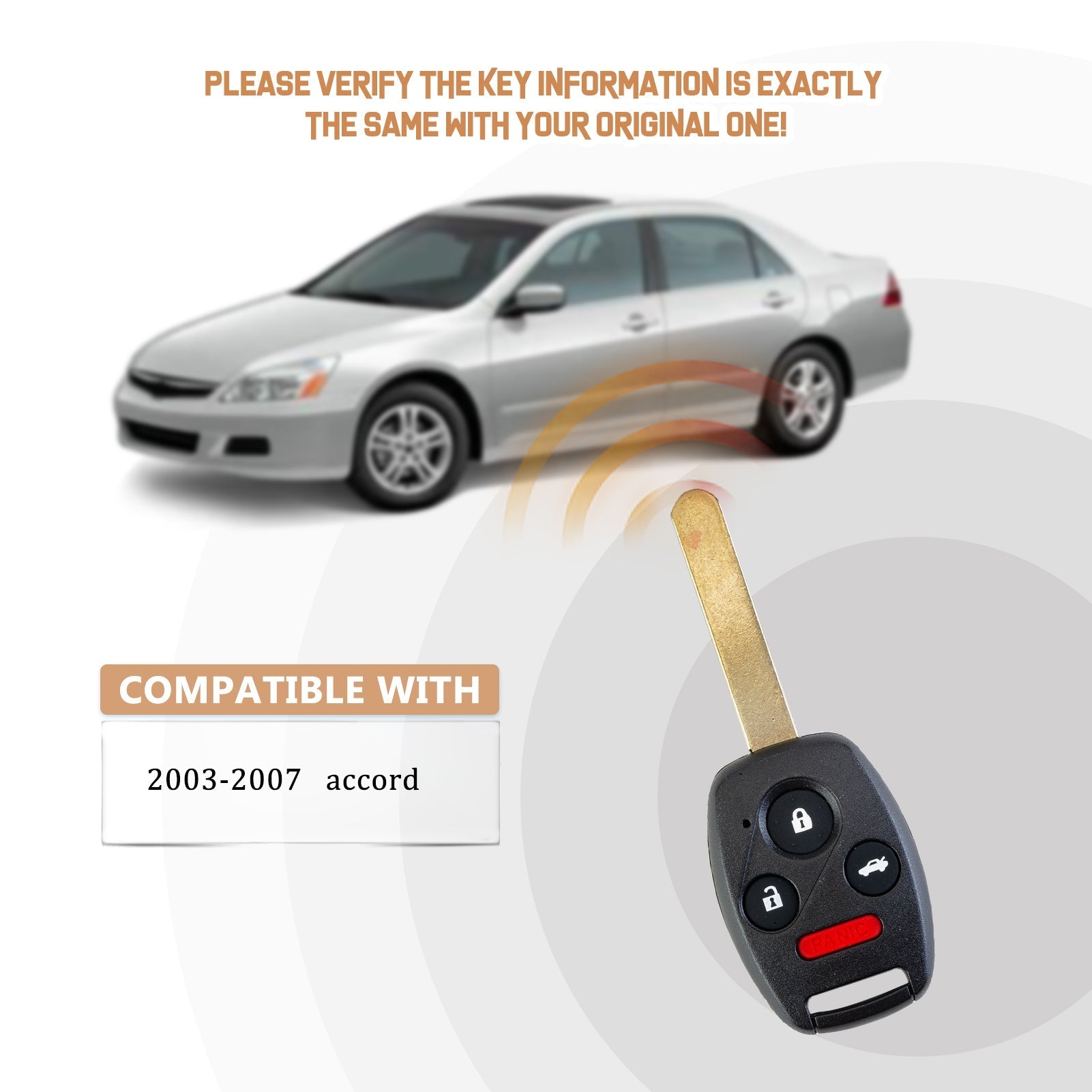 New Keyless Entry Replacement Car Key Fob for 2003/2004/2005/2006/2007 Accord FCC ID:OUCG8D-380H-A with 46 CHIP H4SA(10)