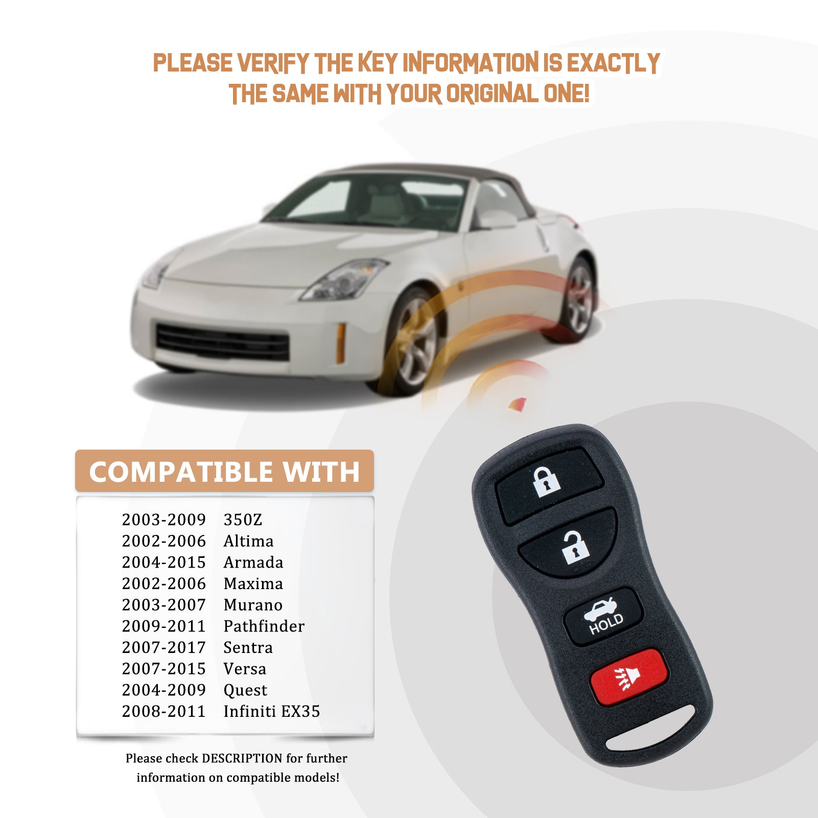 New Keyless Entry Replacement Car Key Fob for Infiniti with FCC ID: KBRASTU15, CWTWB1U415, CWTWB1U733, CWTWB1U821 N4RA