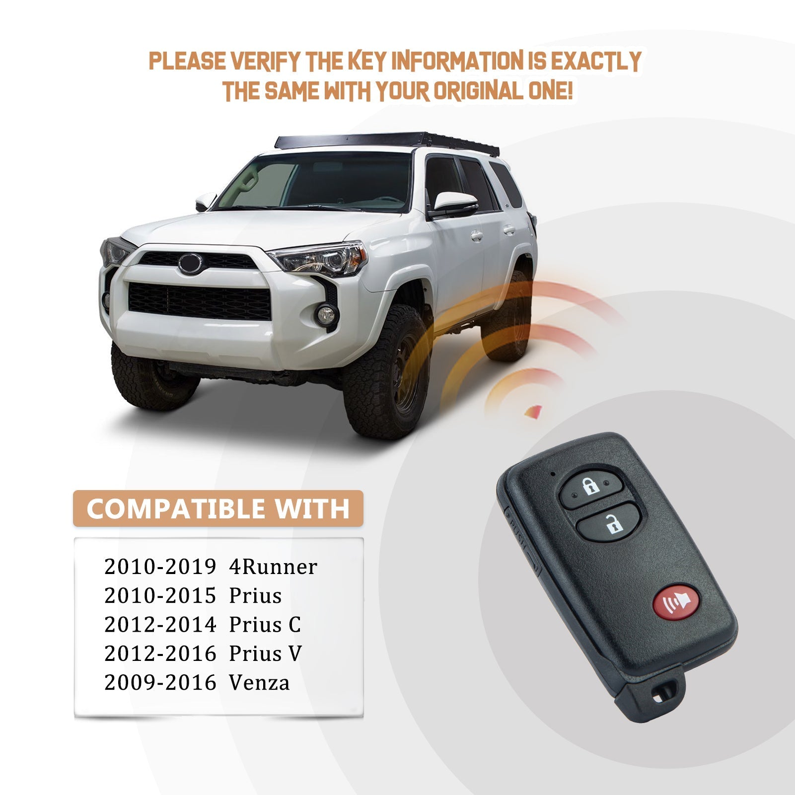 Smart Remote Replacement for Toyota 4Runner Prius C V Venza with New Emergency Key Blade FCC ID:HYQ14ACX/271451-5290 T3RE(10)
