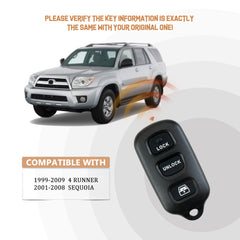 New Keyless Entry Replacement Car Key Fob for 1999-2009 4 Runner,2001-2008 Sequoia Part No. HYQ12BBX/HYQ12BAN/HYQ1512Y/1511A-12BBX T4RB